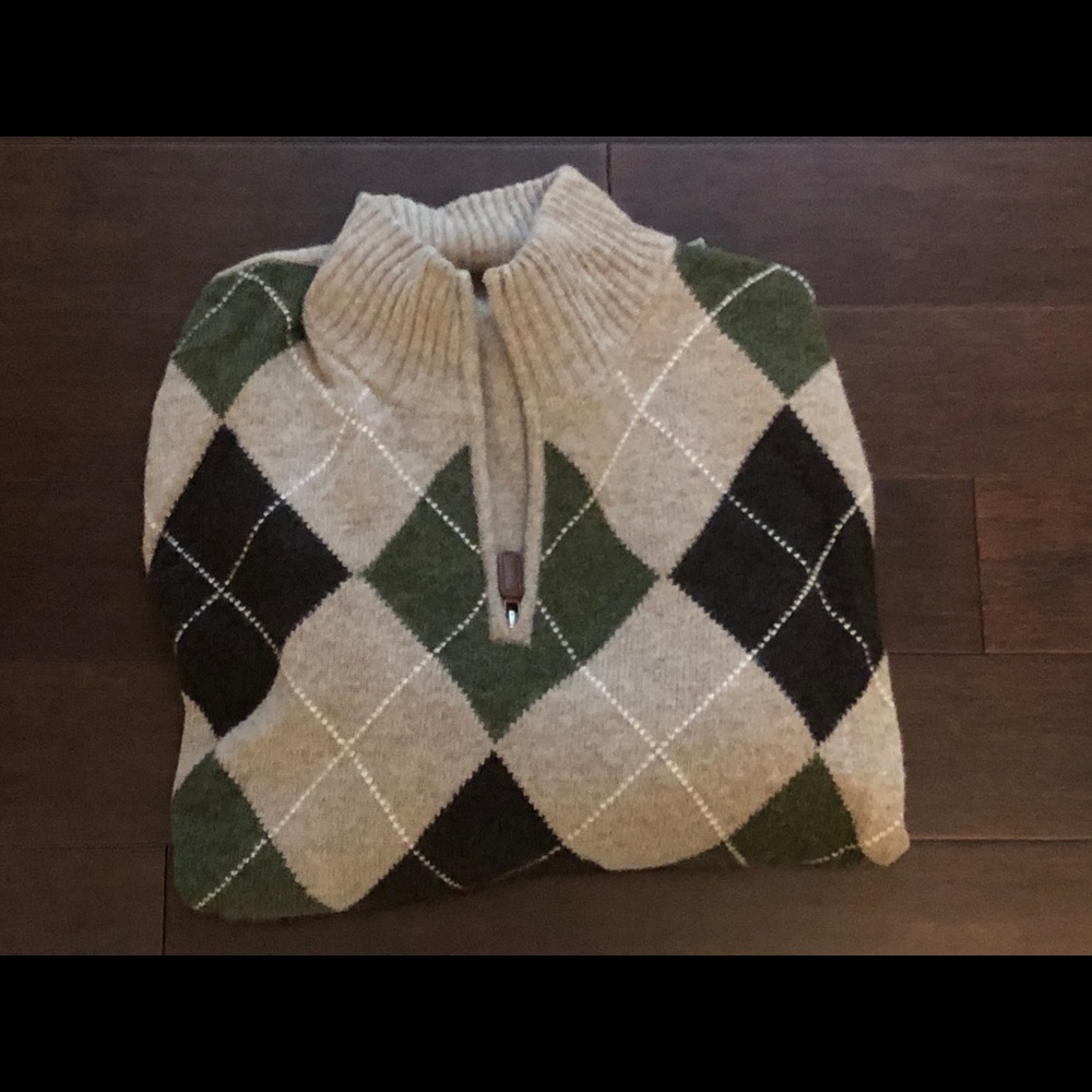 JCrew Argyle quarter zip pullover sweater.